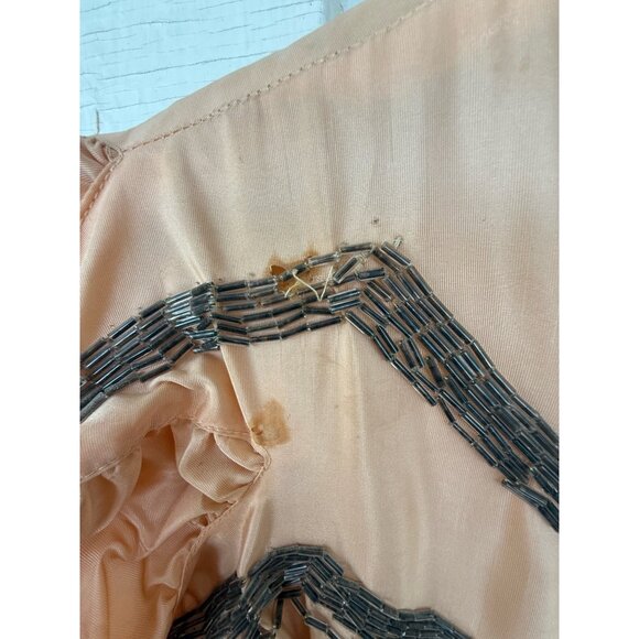 Antique 30's Peach Taffeta Satin Beaded Ruffled Dress AS IS TLC Size XS/S - Picture 3 of 16